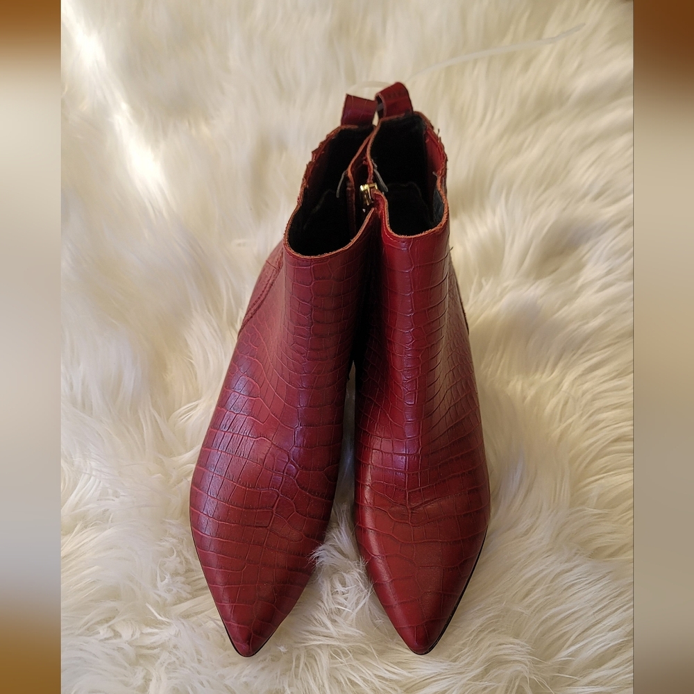 SARTO By Franco Sarto Vivian Western Block Croc-Embossed Leather Ankle Booties